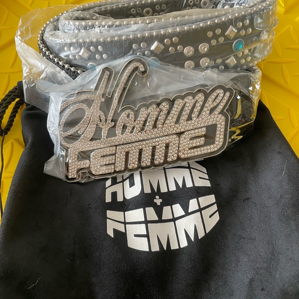 Homme Femme Silver and Black Rhinestone Men's Belt-Size L-Brand New